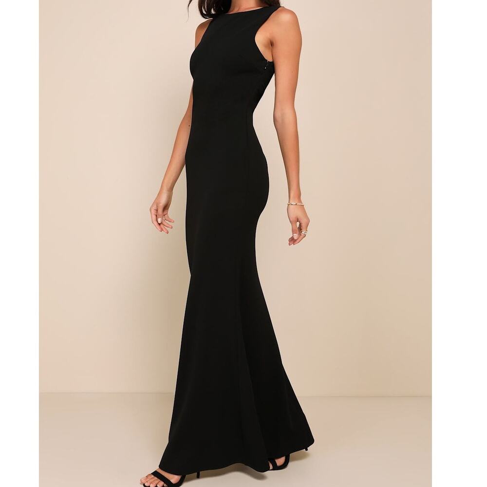 NEW Lulus Love In Your Eyes Black Knotted Crew Neck Knit Mermaid Maxi Dress